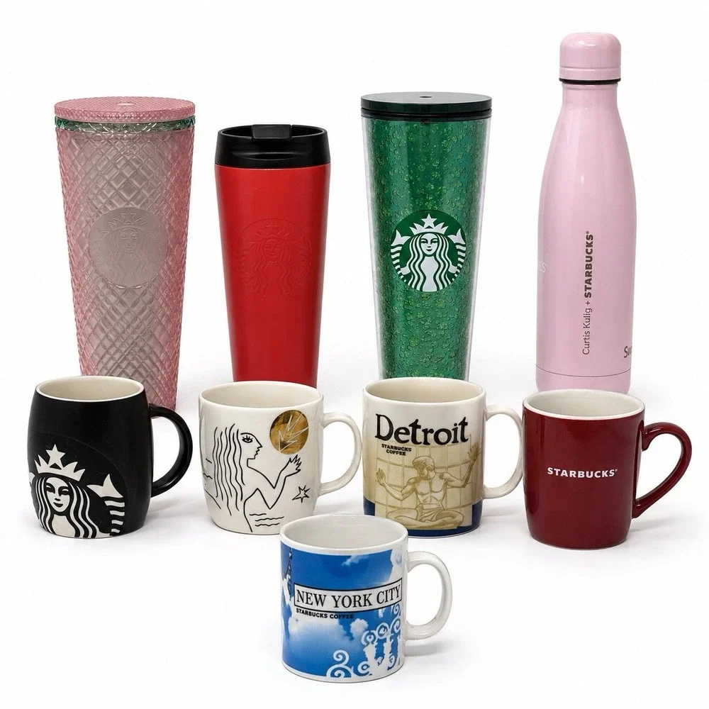 Starbucks Drinkware Lot of 9 Mugs Tumblers Water Bottle Detroit NYC Curtis Kulig